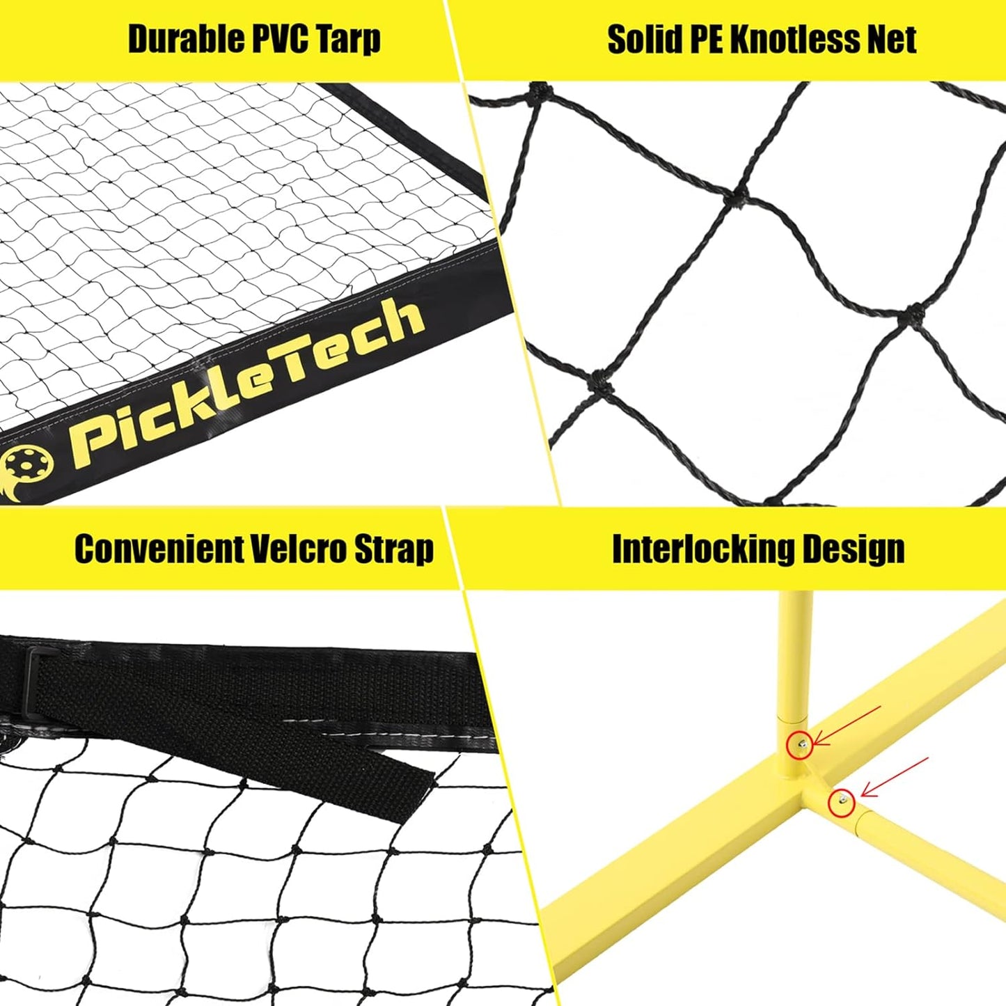 2 in 1 DUO Black Yellow PICKLETECH 4.0 Slim Version Portable Pickleball Nets Outdoor or Indoor Game Black Yellow 22 FT Pickleball Net-USAPA Regulation Size-Pickle Ball Net System with Carrying Bag