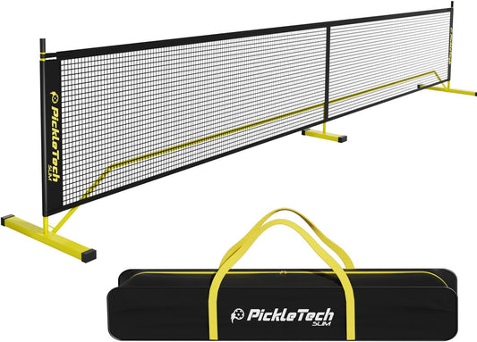 PICKLETECH 4.0 Slim Version Portable Pickleball Nets Outdoor or Indoor Game Black Yellow 22 FT Pickleball Net-USAPA Regulation Size-Pickle Ball Net System with Carrying Bag