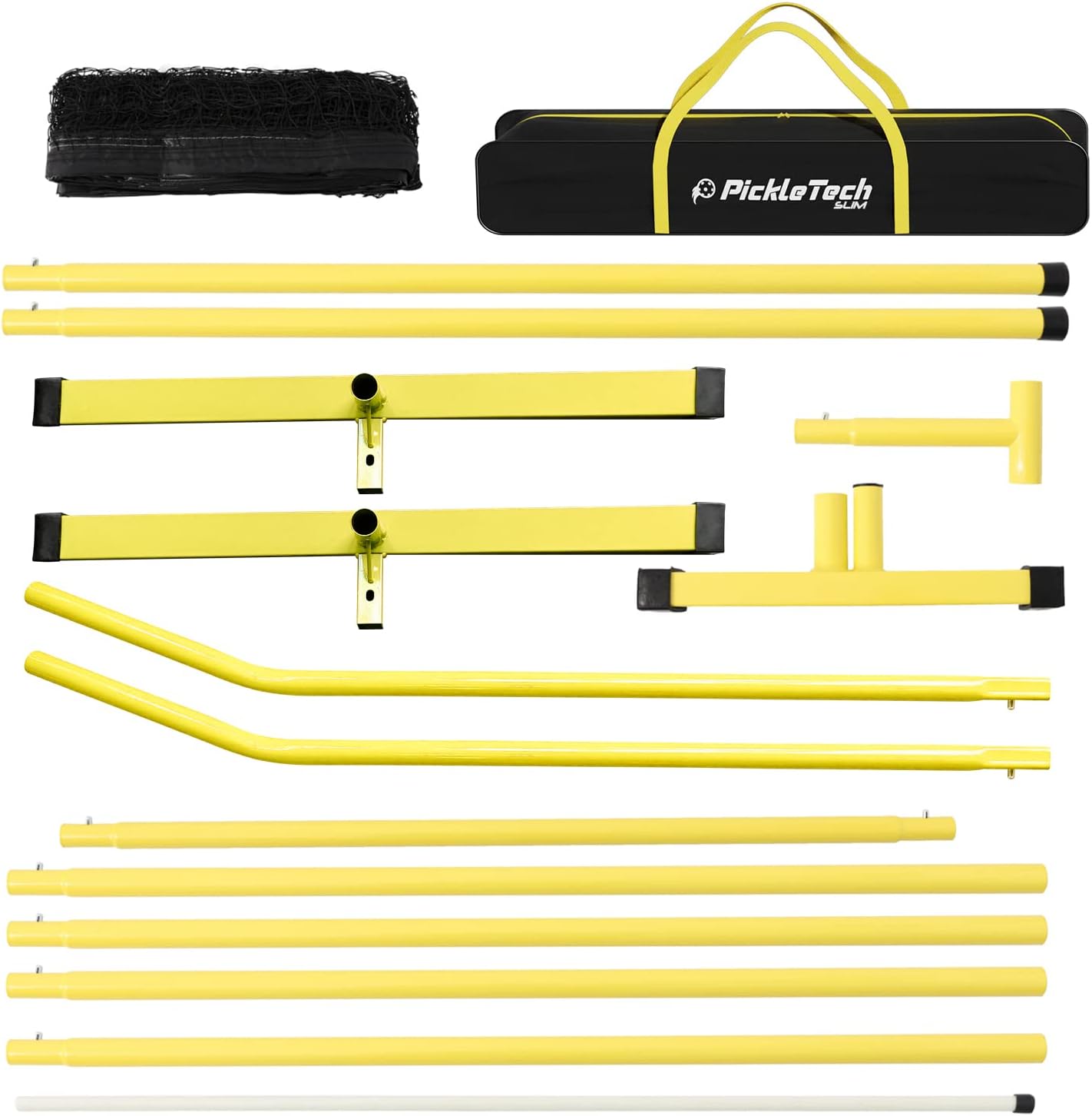 PICKLETECH 4.0 Slim Version Portable Pickleball Nets Outdoor or Indoor Game Black Yellow 22 FT Pickleball Net-USAPA Regulation Size-Pickle Ball Net System with Carrying Bag