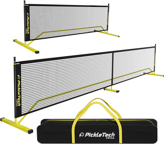 2 in 1 DUO Black Yellow PICKLETECH 4.0 Slim Version Portable Pickleball Nets Outdoor or Indoor Game Black Yellow 22 FT Pickleball Net-USAPA Regulation Size-Pickle Ball Net System with Carrying Bag