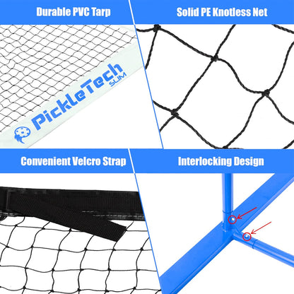 PICKLETECH 4.0 Slim Version Portable Pickleball Nets Outdoor or Indoor Game 22 FT Pickleball Net-USAPA Regulation Size-Pickle Ball Net System with Carrying Bag