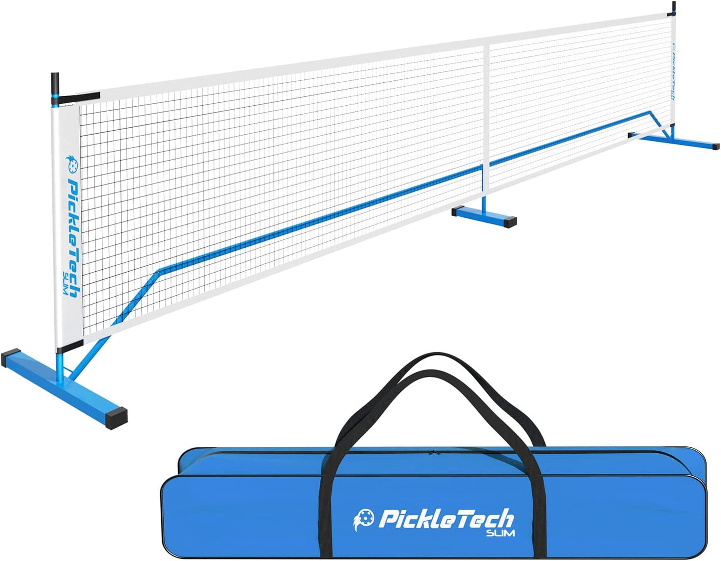 PICKLETECH 4.0 Slim Version Portable Pickleball Nets Outdoor or Indoor Game 22 FT Pickleball Net-USAPA Regulation Size-Pickle Ball Net System with Carrying Bag