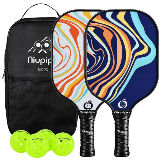 Ripple Niupipo Set of 2 Paddles + 4 Balls + Bag Lightweight Fiberglass Pickleball Paddle Set